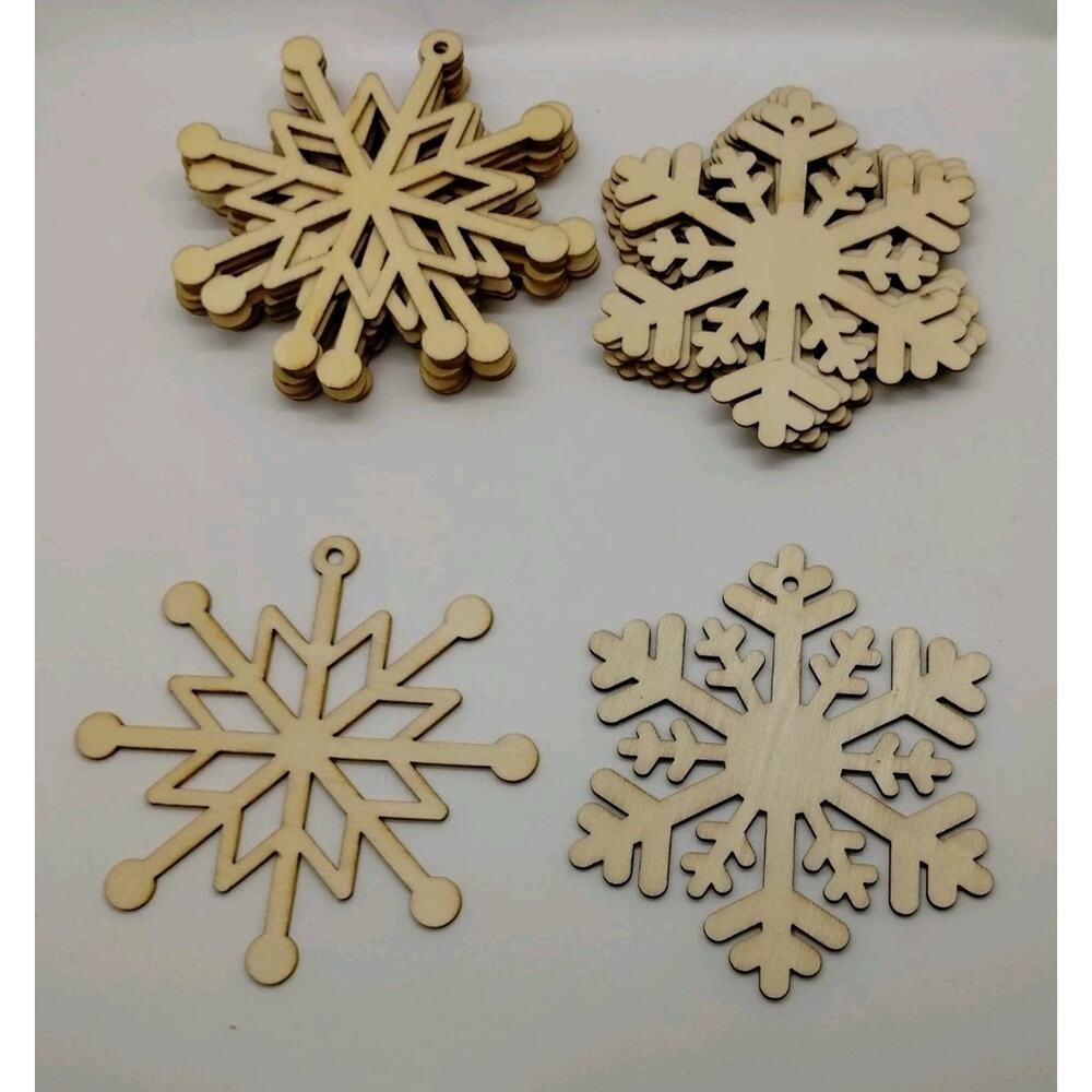 Set of 15 Snowflakes - 3.75" Laser Cut Out Unfinished Wood Shape Craft Supply